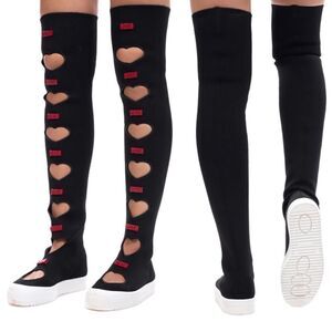 NIB ! GCDS Thigh-High Sneaker Boots Heart Cut Out Made in Italy